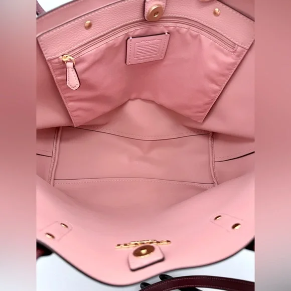 Coach Town Tote Polished Pebble Leather Wine Pink Interior Gold Hardware 72673 - Picture 11 of 12